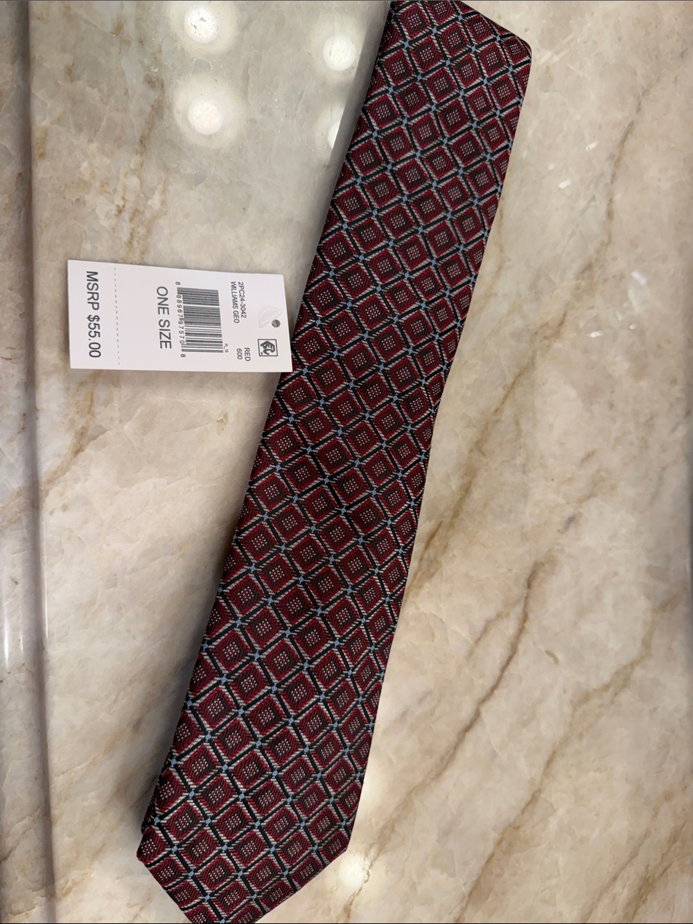 Perry Ellis Burgundy Geometric Pattern Men's Tie NWT